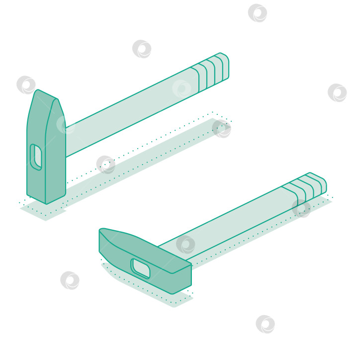 Скачать Изометрический молоток. Выделите контуры объектов на белом фоне. Рабочий инструмент. Значок или символ. фотосток Ozero
