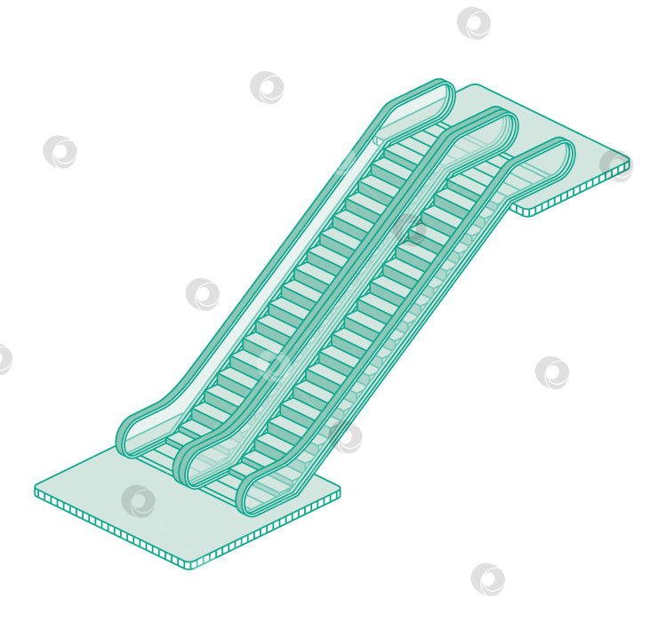Скачать Современный изометрический эскалатор. Контур объекта, выделенного на белом фоне. фотосток Ozero