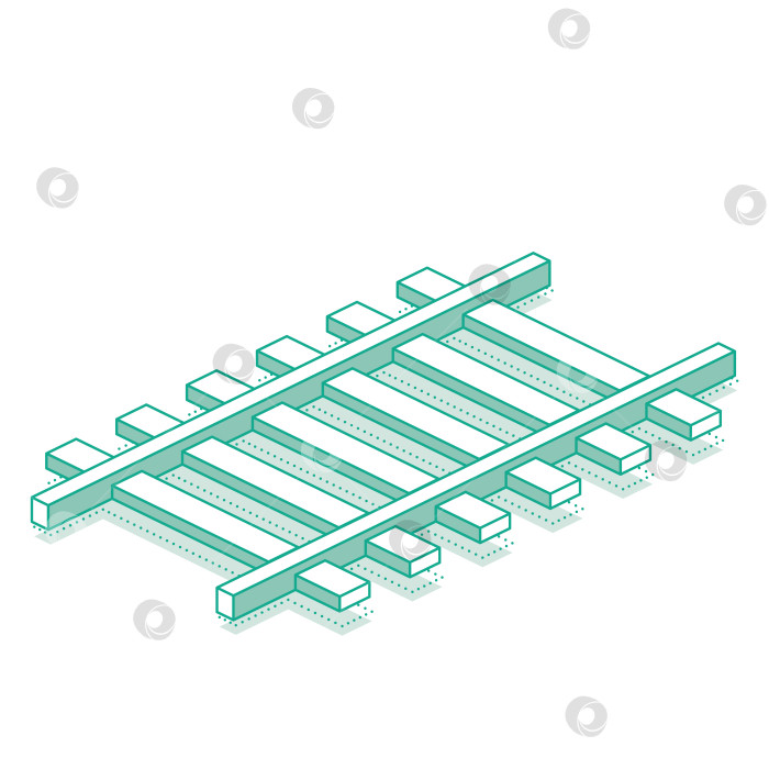 Скачать Железнодорожные пути. Изометрический объект, выделенный на белом фоне. Значок железной дороги для веб-дизайна. фотосток Ozero