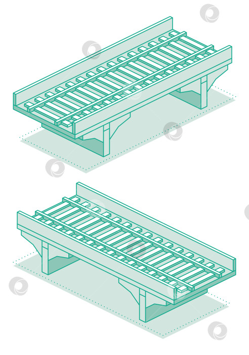 Скачать Железнодорожный мост изометрической формы. Городская инфраструктура. Пустой железнодорожный мост. фотосток Ozero
