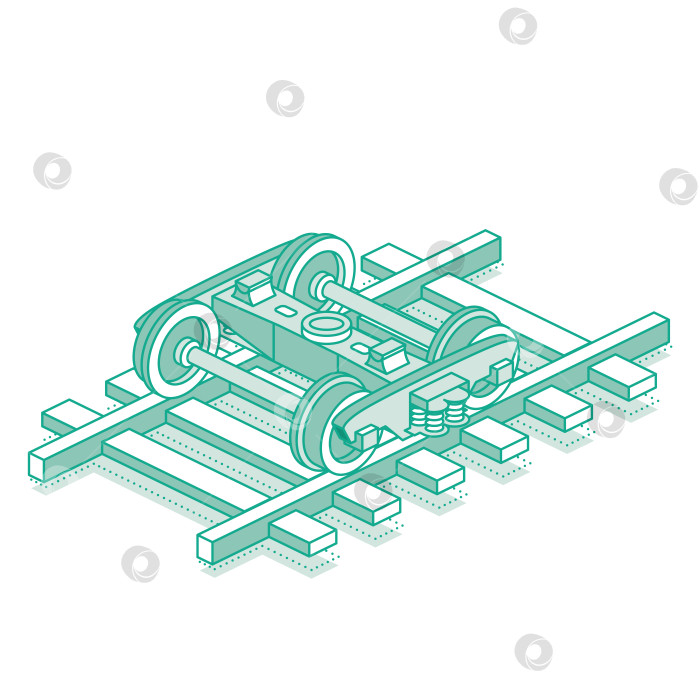 Скачать Железнодорожная тележка грузового вагона с рамой. Изометрический объект, выделенный на белом фоне. Иконка для веб-дизайна. фотосток Ozero