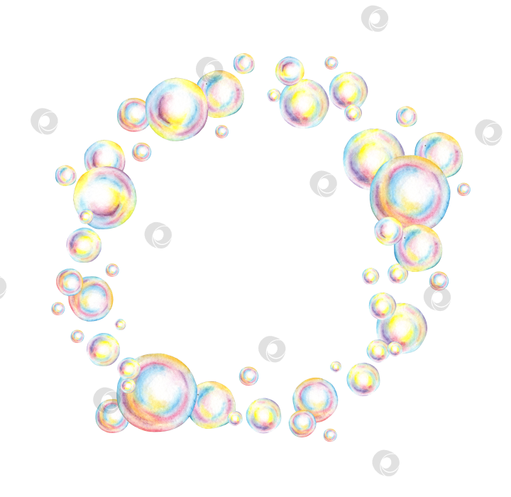 Скачать Мыльные пузыри обрамляют круглую акварель фотосток Ozero
