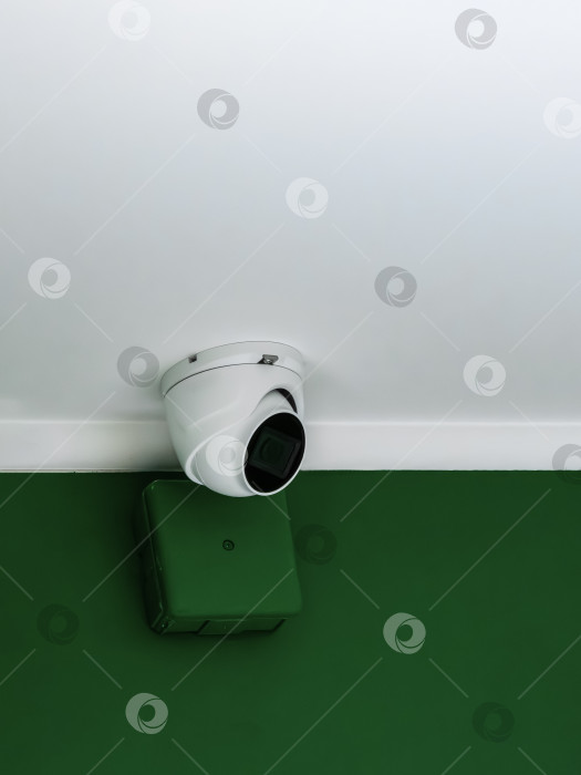 Скачать маленькая камера видеонаблюдения на зеленой стене фотосток Ozero