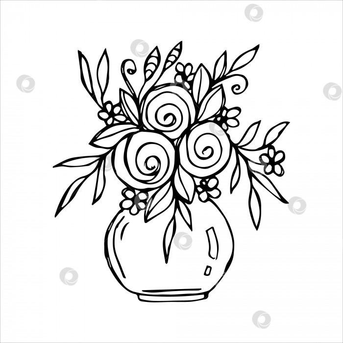 Скачать Нарисованный от руки букет цветов в вазе в стиле каракулей или эскиза фотосток Ozero