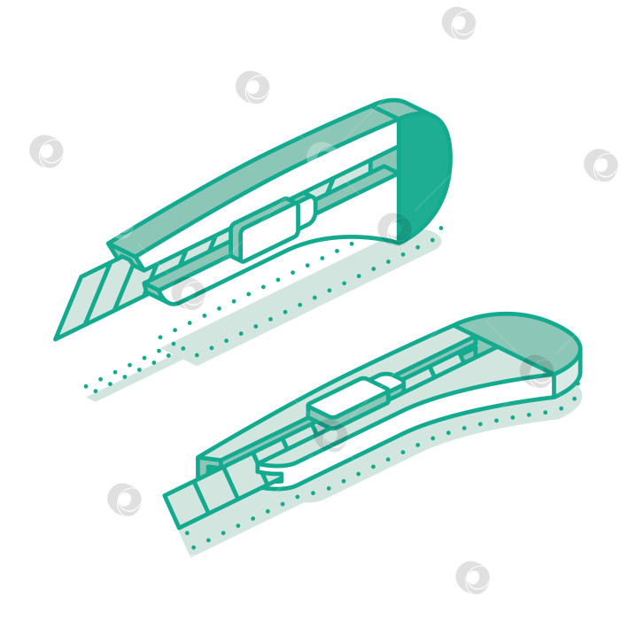 Скачать Изометрический канцелярский нож с острым лезвием. Значок в виде контура, выделенный белым цветом. фотосток Ozero