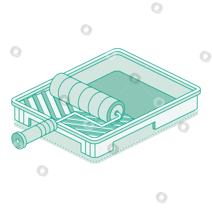 Скачать Изометрический малярный валик на лотке. Выделите контур объекта на белом фоне. Пустой лоток для краски. фотосток Ozero