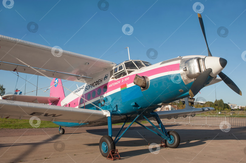 Скачать Одноточечный белороссийский турбовинтовой самолет Ан-2-100 компани "Борисен" (модернизированный Ан-2) борт под номером EW-537CD на авиасалон МАКС-2019, Жуковский, Россия фотосток Ozero