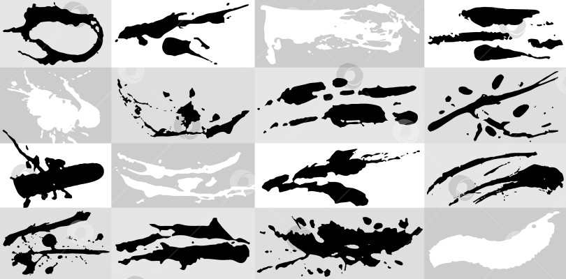 Скачать Используйте различные мазки кисти в стиле гранж. Брызги грязи, испачканный фон, размазанные капли. Черная краска ручной работы, векторные мазки сухими чернилами фотосток Ozero