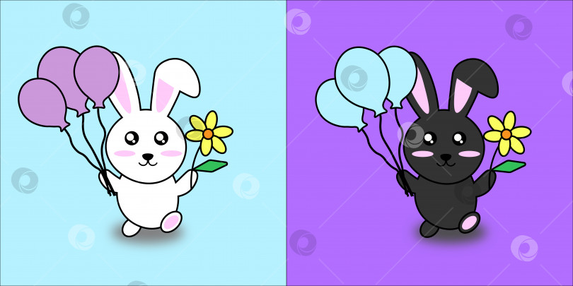 Скачать Кролики с цветком и воздушными шариками фотосток Ozero