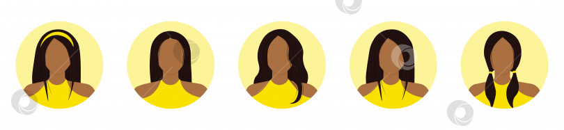 Скачать Набор иконок афроамериканской девушки с разными прическами фотосток Ozero