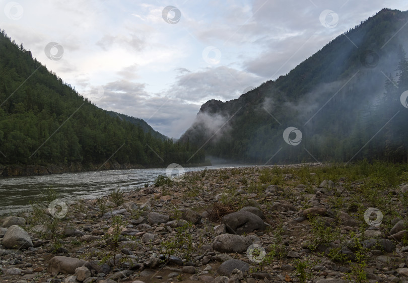 Скачать Низкие облака в горном ущелье. фотосток Ozero