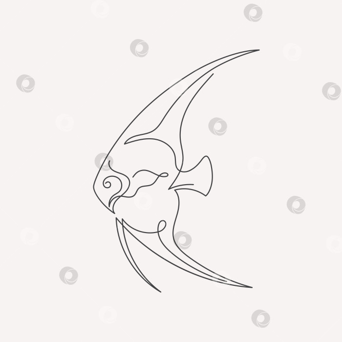 Скачать Непрерывный рисунок одной линии рыб. Линейное изображение морского животного. Черно-белая векторная иллюстрация на светлом изолированном фоне. фотосток Ozero
