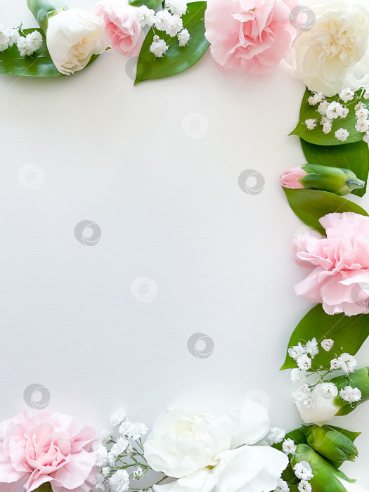 Скачать Розовый в цветочек. разнообразные розовые цветы обрамляют белое фотосток Ozero