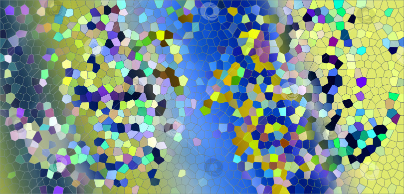 Скачать Абстрактная мозаика на спокойном градиентном фоне. Разноцветные геометрические фигуры на сине-желтом градиенте. Иллюстрация. фотосток Ozero