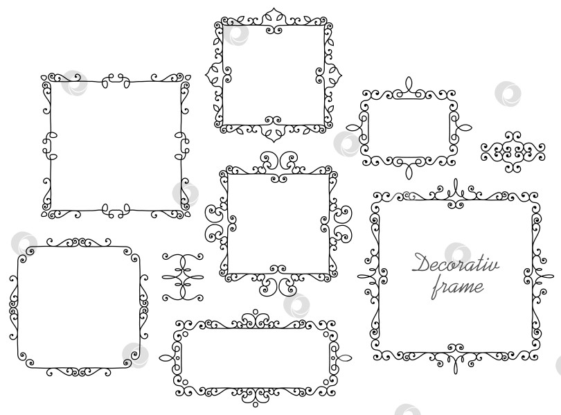 Скачать Набор декоративных винтажных рамок. Векторная иллюстрация, нарисованная от руки на белом фоне фотосток Ozero