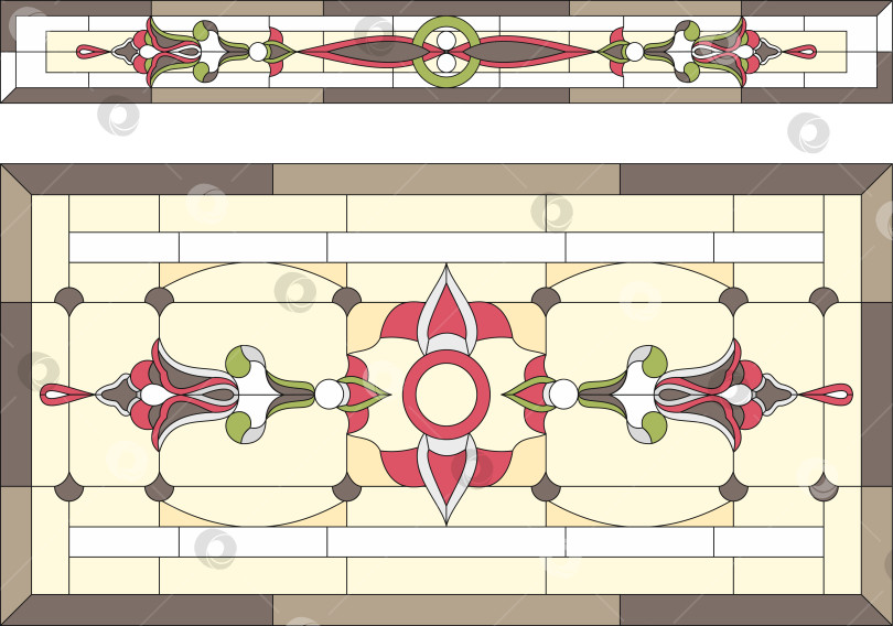 Скачать Витраж в стиле ар-деко / Абстрактный цветочный орнамент, техника Тиффани. Двери в классическом стиле - витражное стекло. Вектор. фотосток Ozero