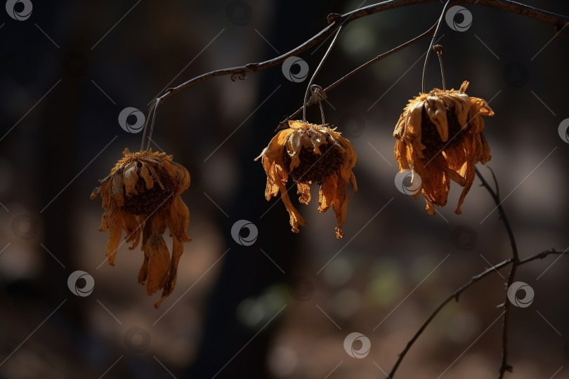 Скачать Засушенные цветы в лесу крупным планом. Осенний фон фотосток Ozero