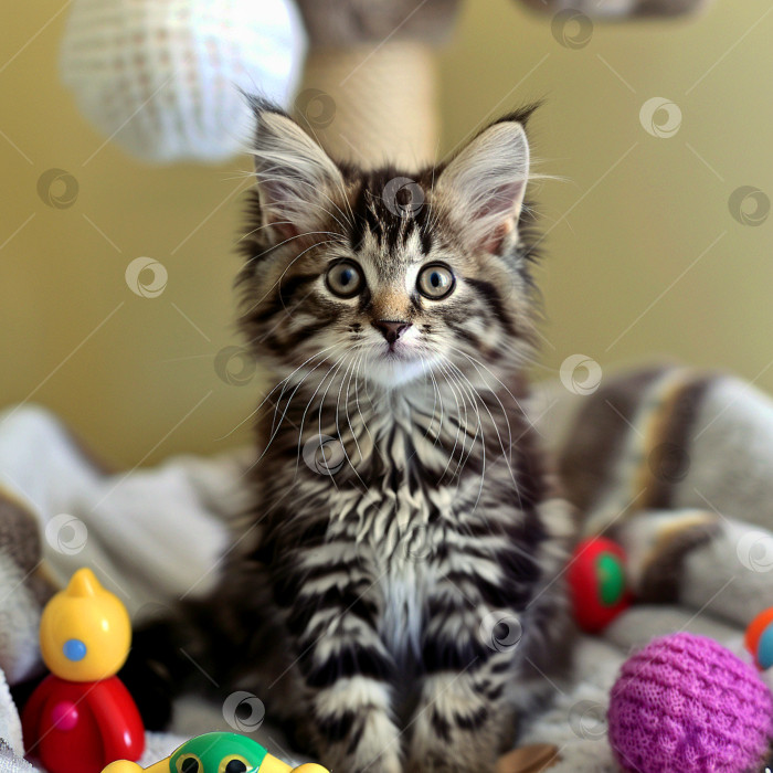 Скачать Очарование полосатого котенка: новый член семьи. фотосток Ozero