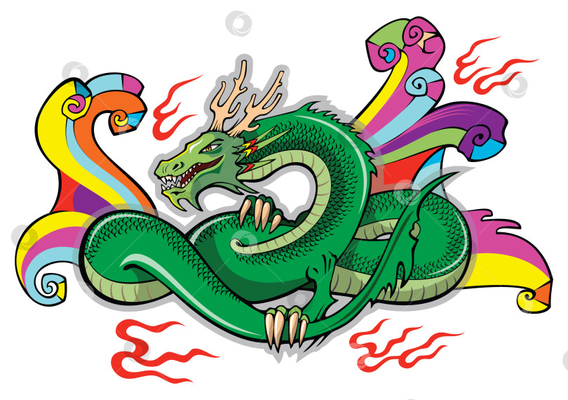 Скачать Рогатый Зеленый китайский дракон фотосток Ozero