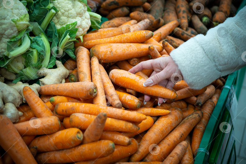 Скачать Женская рука, покупающая продукты в супермаркете. фотосток Ozero