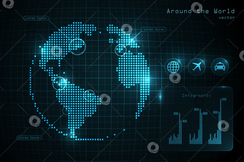Скачать Инфографика на глобусе мира с пиктограммами и схемами фотосток Ozero