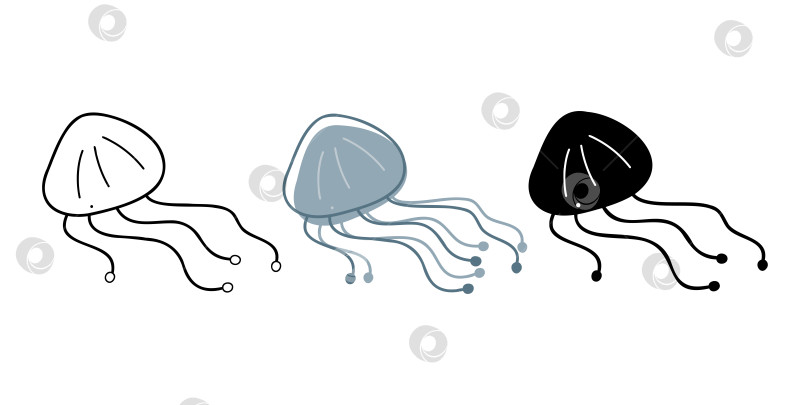 Скачать Небольшой набор с разноцветными медузами. Нарисуйте картинки-каракули для своих проектов. фотосток Ozero