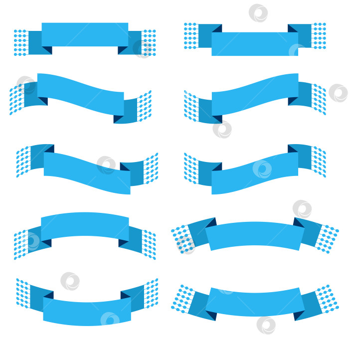 Скачать Набор из 10 плоских синих баннеров с изолированными лентами. Подходит для оформления. фотосток Ozero