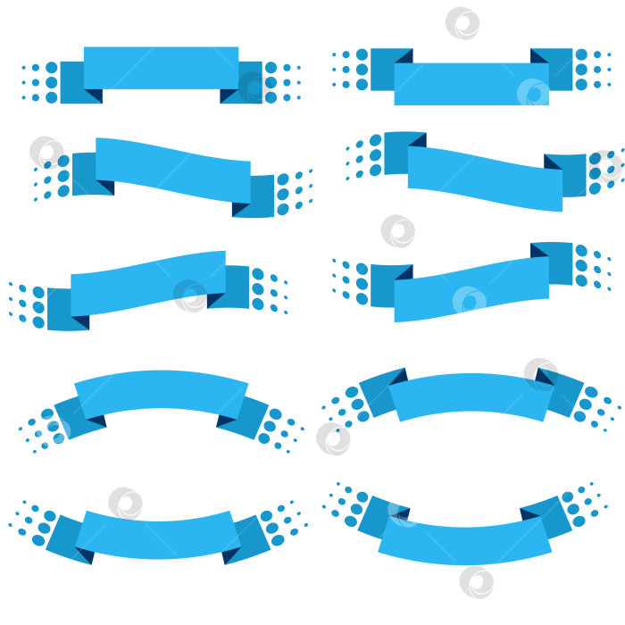 Скачать Набор из 10 плоских синих баннеров с изолированными лентами. Подходит для оформления. фотосток Ozero