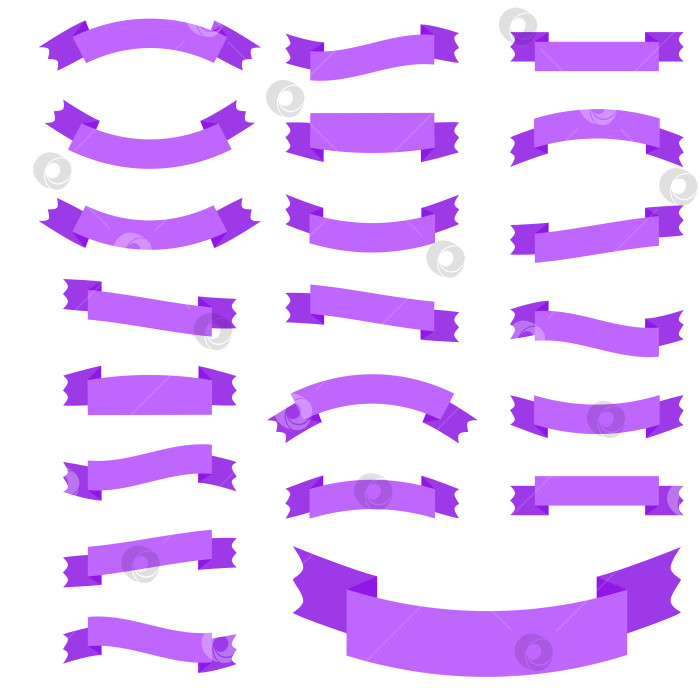Скачать Набор из 21 плоского фиолетового баннера на изолированной ленте. Подходит для оформления. фотосток Ozero