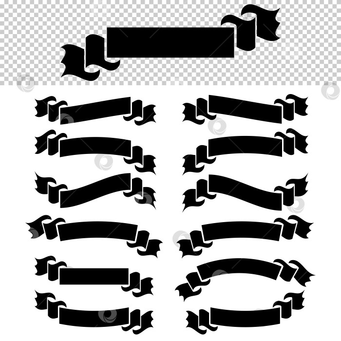 Скачать Набор плоских черных изолированных силуэтов лент-баннеров на белом фоне фотосток Ozero