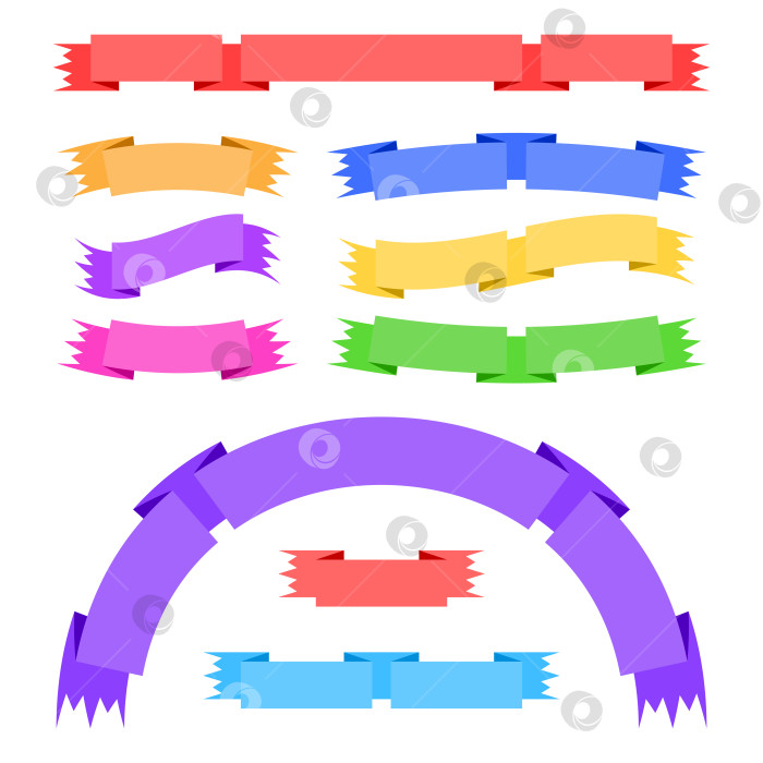 Скачать Набор плоских изолированных цветных лент и баннеров на белом фоне. Простая плоская векторная иллюстрация. С местом для текста. Подходит для инфографики, дизайна, рекламы, фестивалей, этикеток. фотосток Ozero