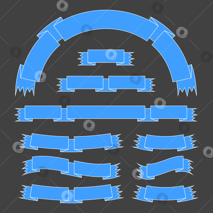 Скачать Набор плоских изолированных синих лент и баннеров на темном фоне. Простая плоская векторная иллюстрация. С местом для текста. Подходит для инфографики, дизайна, рекламы, фестивалей, этикеток. фотосток Ozero