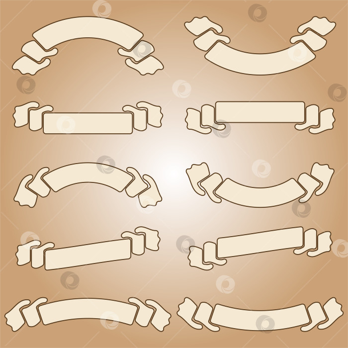 Скачать Набор винтажных изолированных баннерных лент на светло-коричневом фоне. Простая плоская векторная иллюстрация. С пространством для текста. Подходит для инфографики, дизайна, рекламы, праздников, наклеек. фотосток Ozero
