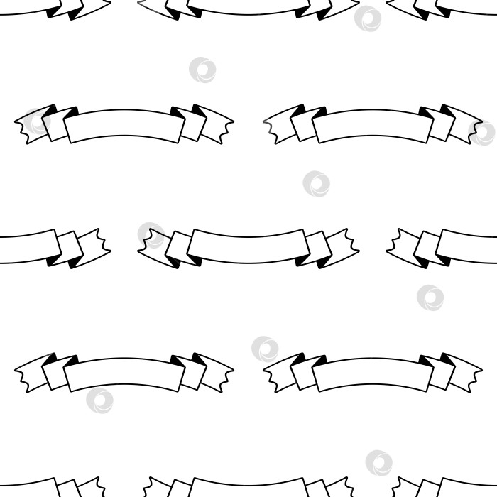 Скачать Бесшовный узор из плоских белых изогнутых лент баннеров с черной обводкой. На белом фоне. фотосток Ozero