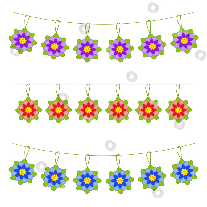 Скачать Набор плоских разноцветных изолированных гирлянд из цветов. Подходит для оформления. фотосток Ozero