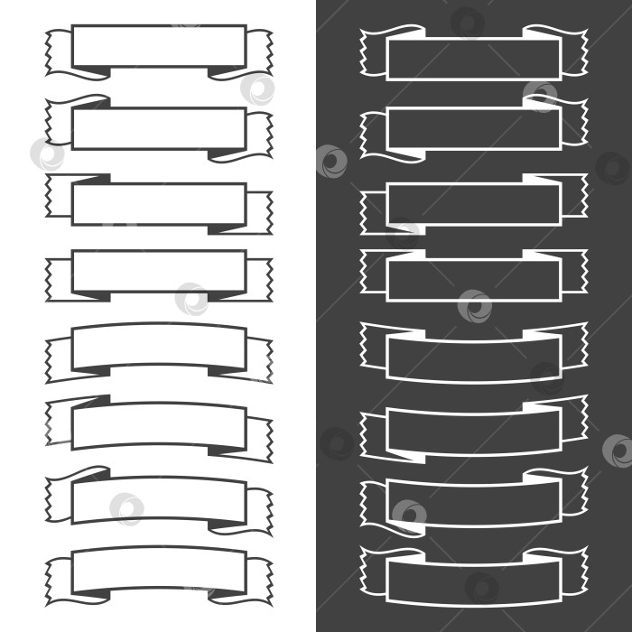 Скачать Набор белых и черных изолированных баннерных лент. Простая плоская векторная иллюстрация. С пространством для текста. Подходит для инфографики, дизайна, рекламы, праздников, наклеек. фотосток Ozero