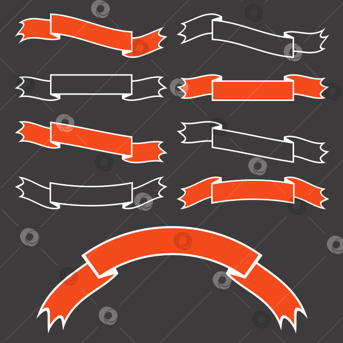 Скачать Набор красных и черных изолированных баннерных лент с белой обводкой. Простая плоская векторная иллюстрация. С пространством для текста. Подходит для инфографики, дизайна, рекламы, праздников, наклеек. фотосток Ozero