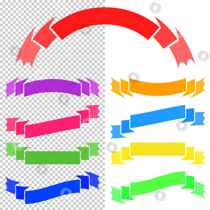 Скачать Набор цветных изолированных баннерных лент на прозрачном и белом фоне. Простая плоская векторная иллюстрация. С пространством для текста. Подходит для инфографики, дизайна, рекламы, праздников, наклеек. фотосток Ozero