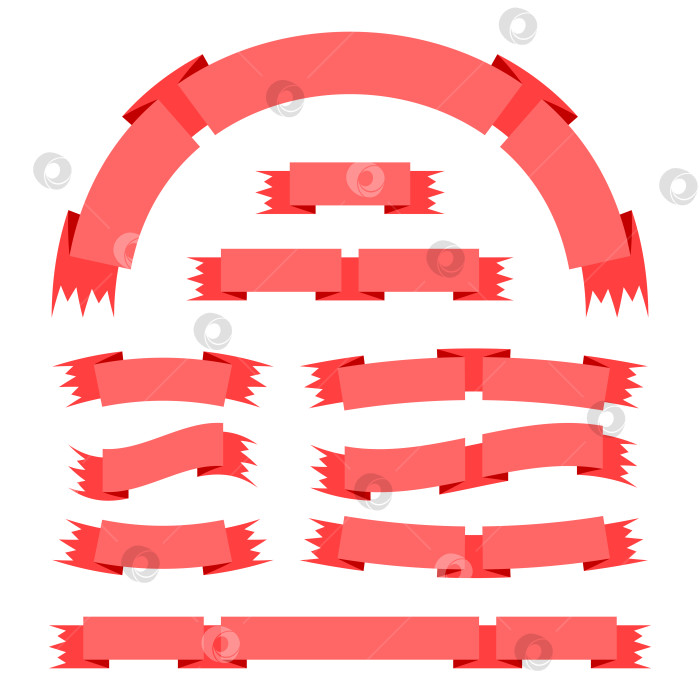 Скачать Набор плоских изолированных красных лент и баннеров на белом фоне. Простая плоская векторная иллюстрация. С местом для текста. Подходит для инфографики, дизайна, рекламы, фестивалей, этикеток. фотосток Ozero
