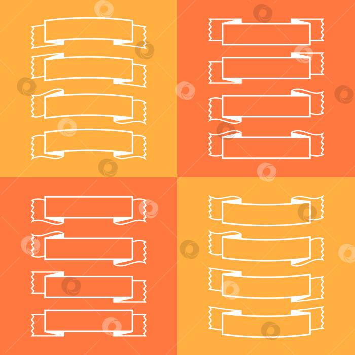 Скачать Набор изолированных баннерных лент с белой обводкой на желтом и оранжевом фоне. Простая плоская векторная иллюстрация. С пространством для текста. Подходит для инфографики, дизайна, рекламы, праздников, наклеек. фотосток Ozero