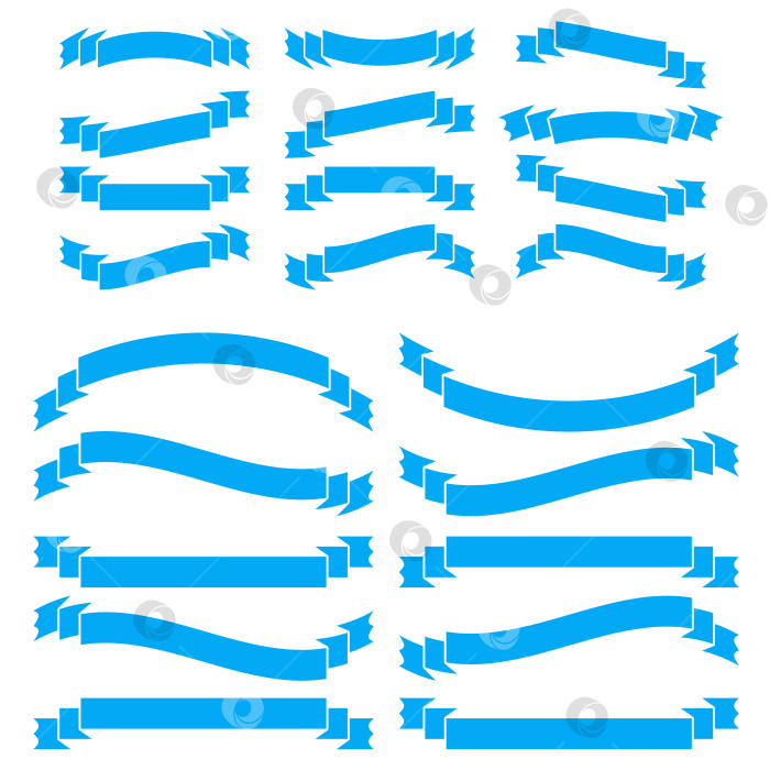 Скачать Набор синих длинных и коротких изолированных лент, выделенных на белом фоне. Простая плоская векторная иллюстрация. С пространством для текста. Подходит для инфографики, дизайна, рекламы, праздников, наклеек. фотосток Ozero