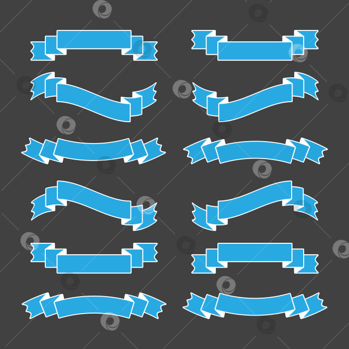 Скачать Набор синих изолированных баннерных лент с белой обводкой на черном фоне. Простая плоская векторная иллюстрация. С пространством для текста. Подходит для инфографики, дизайна, рекламы, праздников, наклеек. фотосток Ozero
