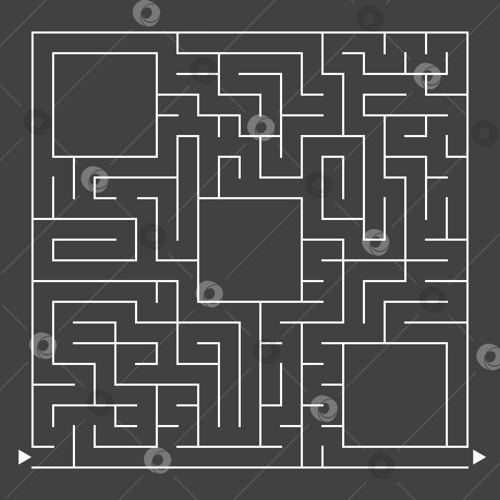Скачать Абстрактный простой квадратный изолированный лабиринт. Белый на черном фоне. Интересная игра для детей. С местом для рисования. Простая плоская векторная иллюстрация. фотосток Ozero