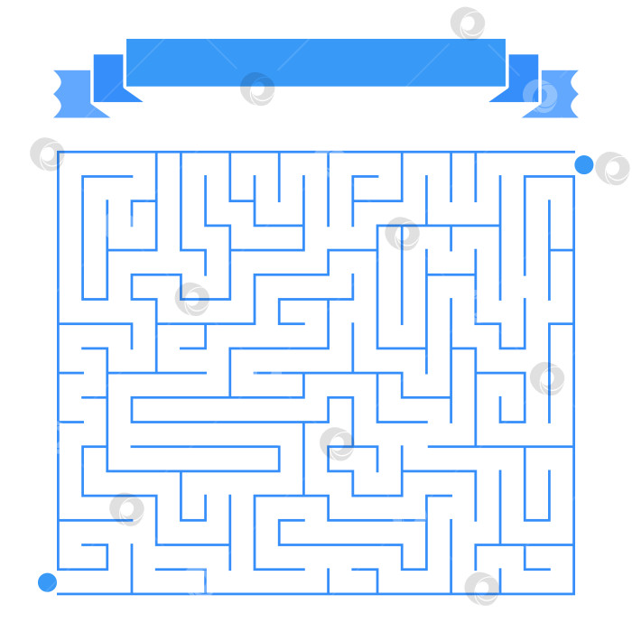 Скачать Абстрактный простой прямоугольный изолированный лабиринт. Синий цвет на белом фоне. Интересная игра для детей. С пространством для текста. Простая плоская векторная иллюстрация. фотосток Ozero