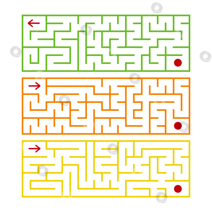 Скачать Абстрактный прямоугольный изолированный лабиринт. В наборе три вида лабиринтов. Разные цвета на белом фоне. Интересная игра для детей. Простая плоская векторная иллюстрация. фотосток Ozero
