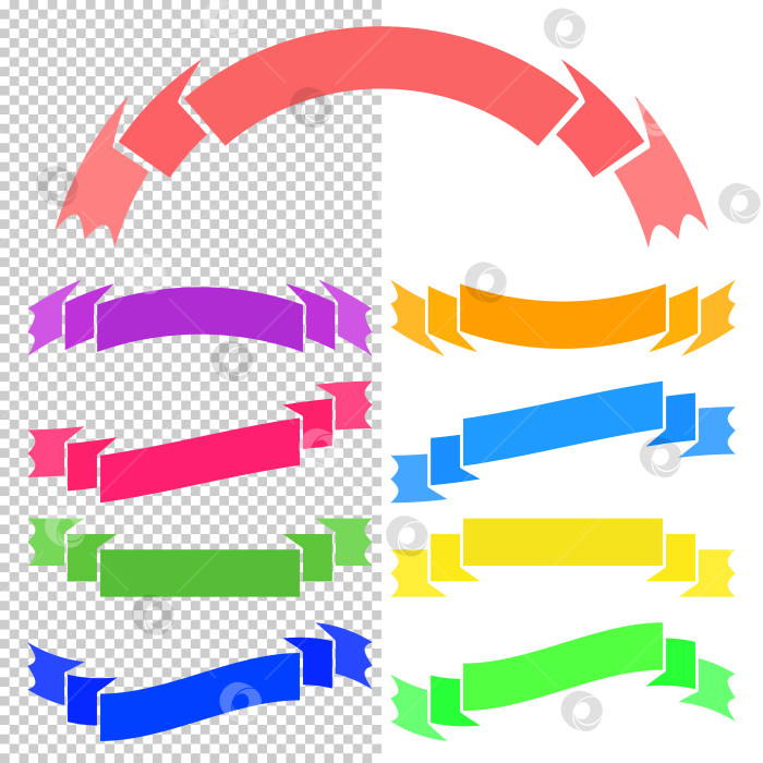 Скачать Набор цветных изолированных баннерных лент на белом и прозрачном фоне. Простая плоская векторная иллюстрация. С пространством для текста. Подходит для инфографики, дизайна, рекламы, праздников, наклеек. фотосток Ozero