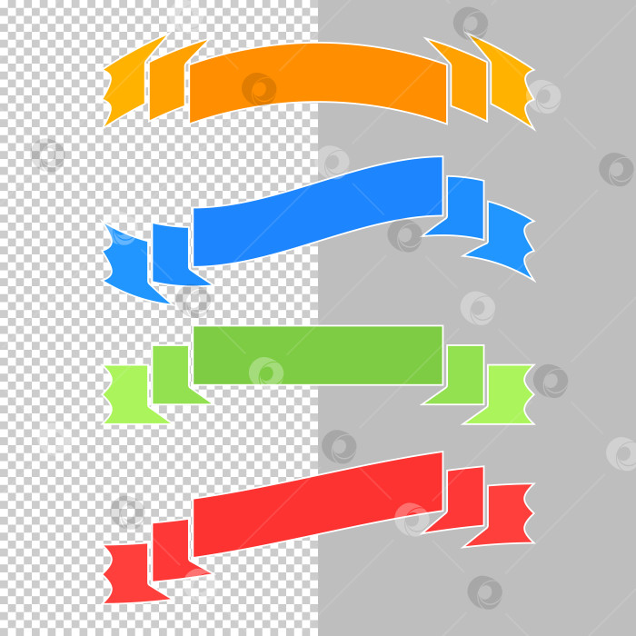 Скачать Набор плоских изолированных цветных лент и баннеров на прозрачном фоне. Простая плоская векторная иллюстрация. С местом для текста. Подходит для инфографики, дизайна, рекламы, фестивалей, этикеток. фотосток Ozero
