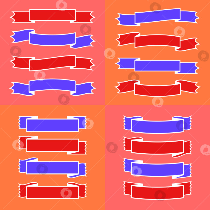Скачать Набор цветных изолированных баннерных лент на красном фоне. Простая плоская векторная иллюстрация. С пространством для текста. Подходит для инфографики, дизайна, рекламы, праздников, наклеек. фотосток Ozero