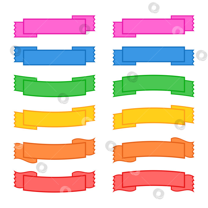 Скачать Набор цветных изолированных баннерных лент на белом фоне. Простая плоская векторная иллюстрация. С пространством для текста. Подходит для инфографики, дизайна, рекламы, праздников, наклеек. фотосток Ozero