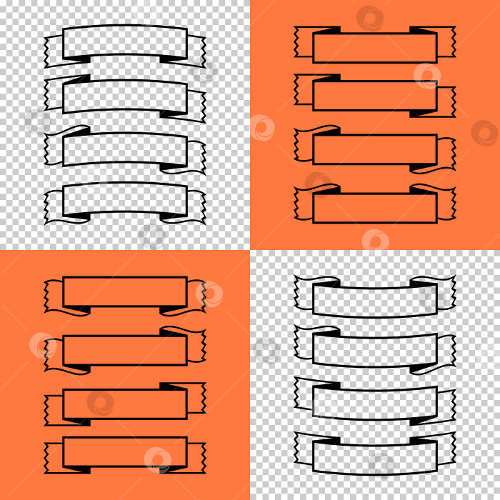 Скачать Набор изолированных баннерных лент на оранжевом и прозрачном фоне. Простая плоская векторная иллюстрация. С пространством для текста. Подходит для инфографики, дизайна, рекламы, праздников, наклеек. фотосток Ozero